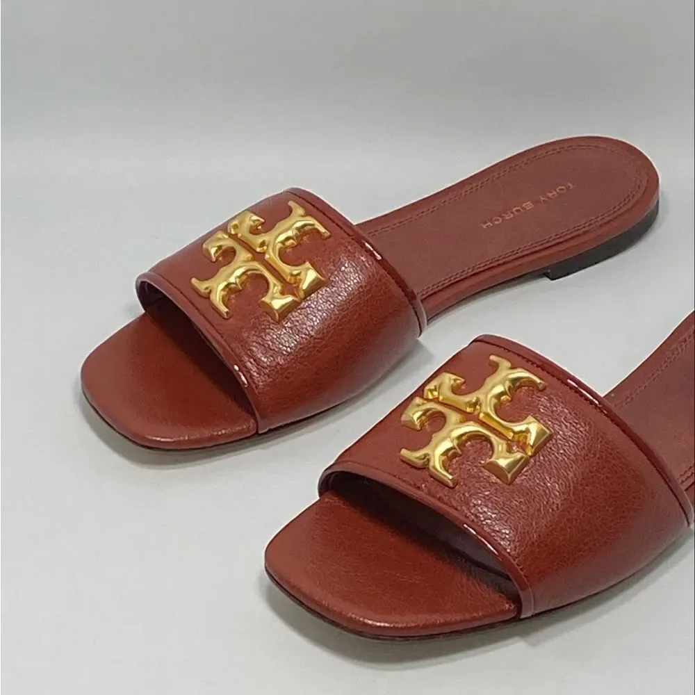 Tory Burch Elanor Leather Logo Slides size 6.5
